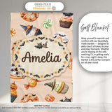 Cute Halloween Donuts Cupcakes Bats Candy and Pumpkins Beige Lovely  Personalised Custom Name Super Soft Fleece Blanket Bed Sofa Throw