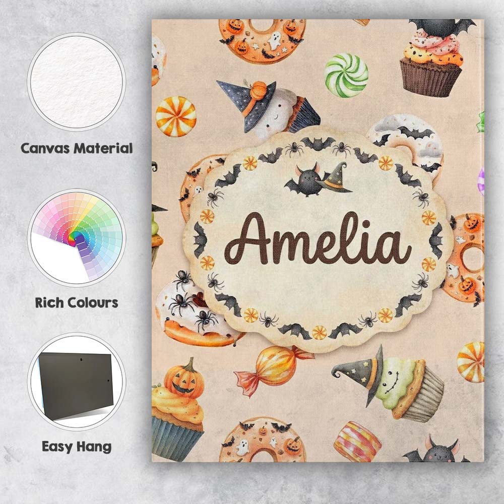 Personalised Name Cute Halloween Donuts Custom  Modern Room Accent Elegant Feature Canvas Wall Art Print Decor Picture Ready to Hang