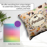 Custom Name Cute Halloween Donuts Cupcakes Bats Candy and Beige Square Filled Cushion Throw Pillow Sofa Bed Home Decor Zip Washable UK Made