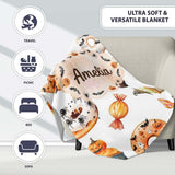 Cute Halloween Donuts Cupcakes Bats Candy and Pumpkins White Lovely  Personalised Custom Name Super Soft Fleece Blanket Bed Sofa Throw