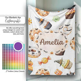 Cute Halloween Donuts Cupcakes Bats Candy and Pumpkins White Lovely  Personalised Custom Name Super Soft Fleece Blanket Bed Sofa Throw