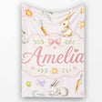 Bunny Rabbits with Flowers Carrots and Butterflies Soft Neutral  Personalised Custom Name Super Soft Fleece Blanket Bed Sofa Throw