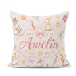 Custom Name Bunny Rabbits with Flowers Carrots and Soft Neutral Square Filled Cushion Throw Pillow Sofa Bed Home Decor Zip Washable UK Made