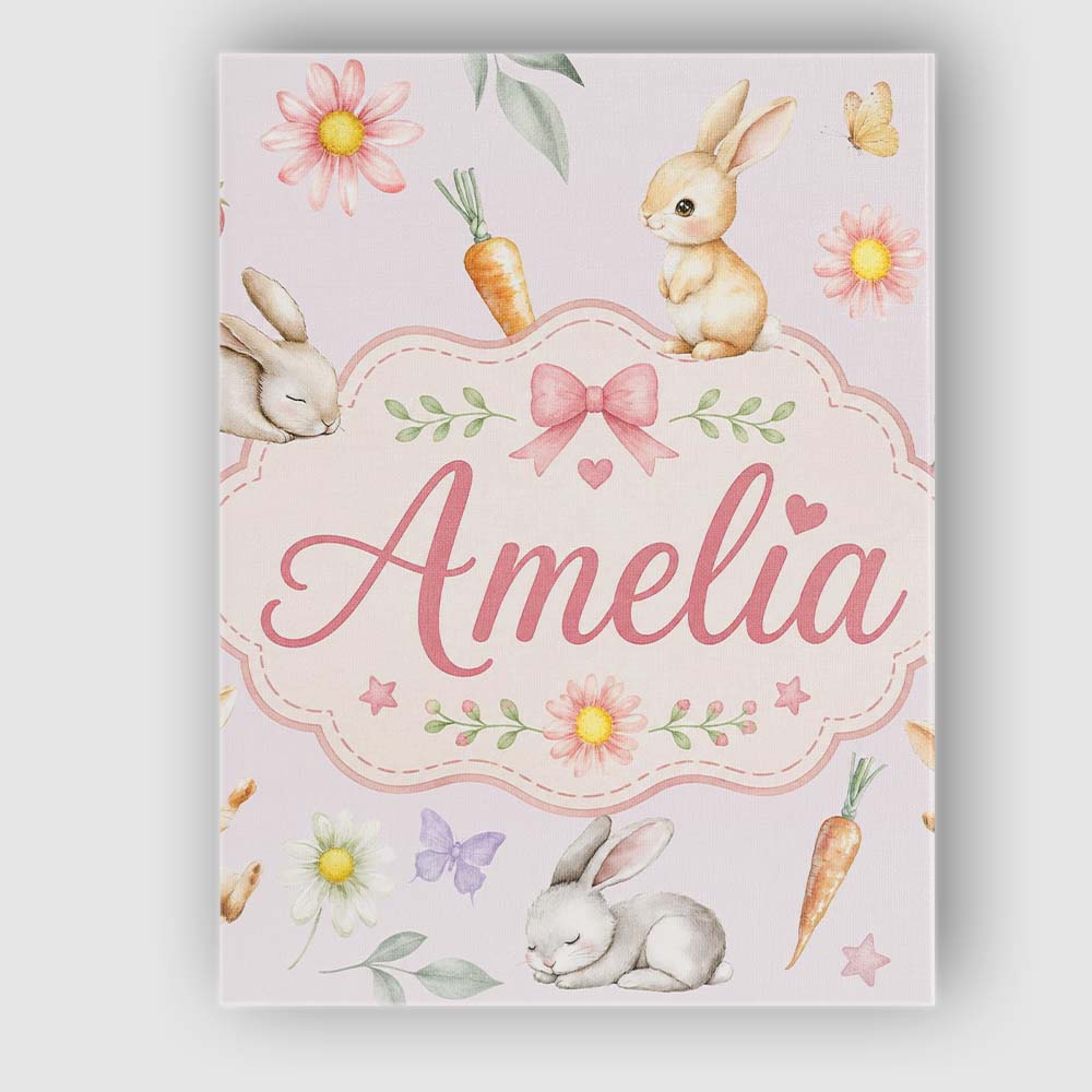 Personalised Name Bunny Rabbits with Custom Premium Decorative Design Modern Room Accent Canvas Wall Art Print Decor Picture Ready to Hang