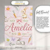 Bunny Rabbits with Flowers Carrots and Butterflies Soft Neutral  Personalised Custom Name Super Soft Fleece Blanket Bed Sofa Throw