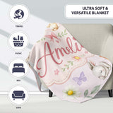 Bunny Rabbits with Flowers Carrots and Butterflies Soft Neutral  Personalised Custom Name Super Soft Fleece Blanket Bed Sofa Throw