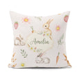 Custom Name Cute Bunny Rabbits with Flowers Carrots and Cream Square Filled Cushion Throw Pillow Sofa Bed Home Decor Zip Washable UK Made
