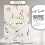 Cute Bunny Rabbits with Flowers Carrots and Butterflies Cream Lovely  Personalised Custom Name Super Soft Fleece Blanket Bed Sofa Throw