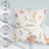 Custom Name Cute Bunny Rabbits with Flowers Carrots and Cream Square Filled Cushion Throw Pillow Sofa Bed Home Decor Zip Washable UK Made