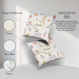 Custom Name Cute Bunny Rabbits with Flowers Carrots and Cream Square Filled Cushion Throw Pillow Sofa Bed Home Decor Zip Washable UK Made