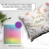 Custom Name Cute Bunny Rabbits with Flowers Carrots and Cream Square Filled Cushion Throw Pillow Sofa Bed Home Decor Zip Washable UK Made