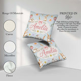 Custom Name Bunny Rabbits with Flowers and Butterflies Soft Blue Square Filled Cushion Throw Pillow Sofa Bed Home Decor Zip Washable UK Made