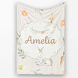 Bunny Rabbits with Flowers Carrots and Butterflies Light Cream  Personalised Custom Name Super Soft Fleece Blanket Bed Sofa Throw