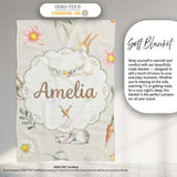 Bunny Rabbits with Flowers Carrots and Butterflies Light Cream  Personalised Custom Name Super Soft Fleece Blanket Bed Sofa Throw