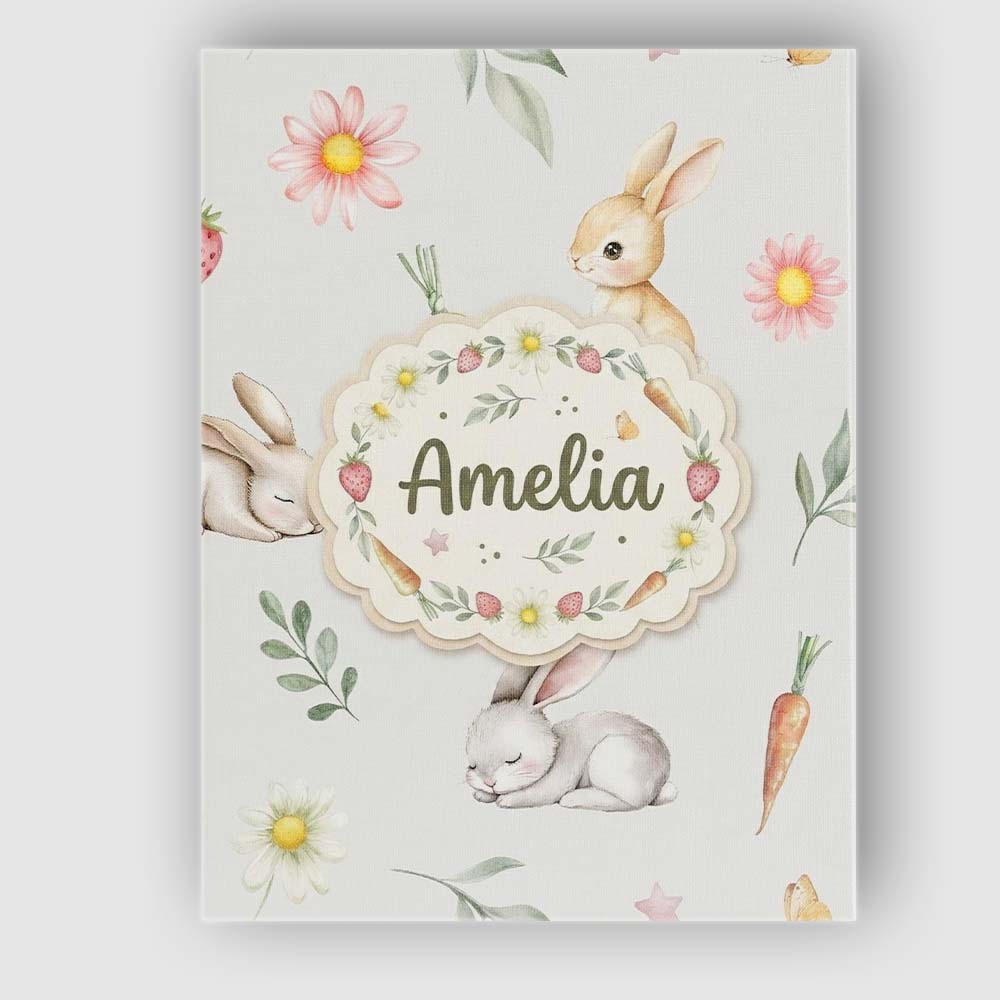 Personalised Name Cute Bunny Rabbits with Custom  Unique Gift Idea Elegant Feature Canvas Wall Art Print Decor Picture Ready to Hang