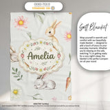 Cute Bunny Rabbits with Flowers Carrots and Butterflies Soft Grey  Personalised Custom Name Super Soft Fleece Blanket Bed Sofa Throw