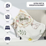 Cute Bunny Rabbits with Flowers Carrots and Butterflies Soft Grey  Personalised Custom Name Super Soft Fleece Blanket Bed Sofa Throw
