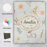 Personalised Name Cute Bunny Rabbits with Custom  Unique Gift Idea Elegant Feature Canvas Wall Art Print Decor Picture Ready to Hang