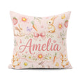 Custom Name Bunny Rabbits with Flowers Carrots and Blush Pink Square Filled Cushion Throw Pillow Sofa Bed Home Decor Zip Washable UK Made