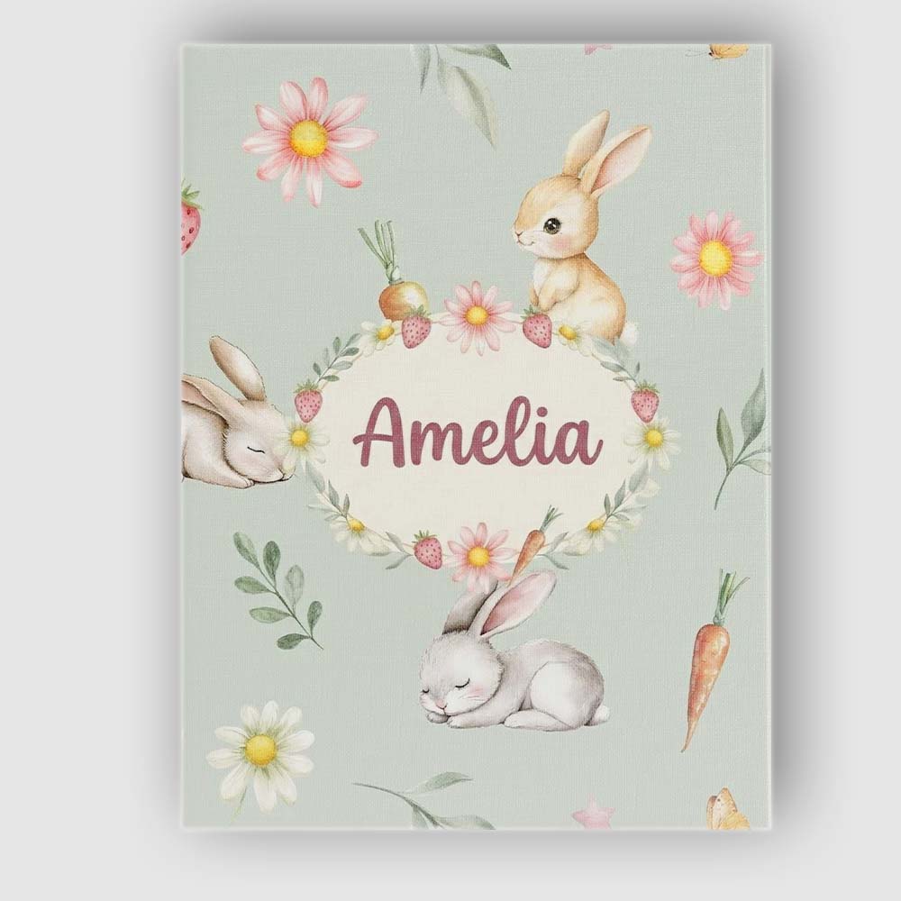 Personalised Name Cute Bunny Rabbits with Custom  Unique Gift Idea Elegant Feature Canvas Wall Art Print Decor Picture Ready to Hang