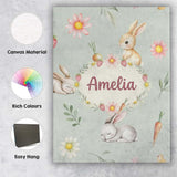 Personalised Name Cute Bunny Rabbits with Custom  Unique Gift Idea Elegant Feature Canvas Wall Art Print Decor Picture Ready to Hang