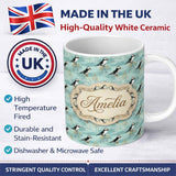 Personalized Custom Name Watercolor Puffin Meadow Pattern Soft Wildflower Landscape Seamless 11oz Ceramic Coffee Tea Mug White Large Handle