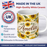 Personalized Custom Name Bright Yellow Sunflower Cream Abstract Background Seamless Pattern 11oz Ceramic Coffee Tea Mug White Large Handle
