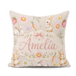 Custom Name Bunny Rabbits with Flowers Carrots and Warm Beige Square Filled Cushion Throw Pillow Sofa Bed Home Decor Zip Washable UK Made