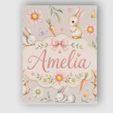 Personalised Name Bunny Rabbits with Custom Premium Decorative Design Modern Room Accent Canvas Wall Art Print Decor Picture Ready to Hang