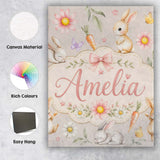 Personalised Name Bunny Rabbits with Custom Premium Decorative Design Modern Room Accent Canvas Wall Art Print Decor Picture Ready to Hang