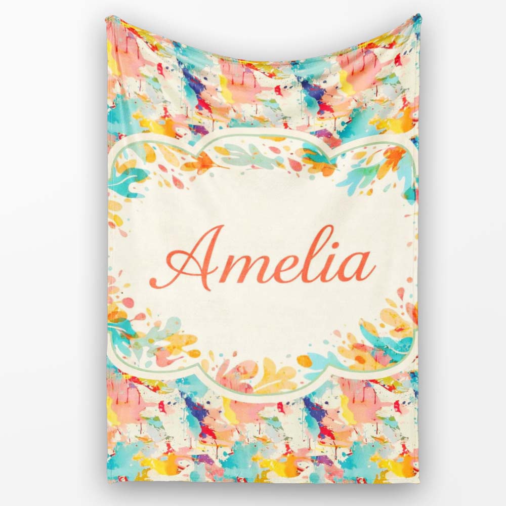 Bold Colour Splash Navy Background Abstract Pattern Cute Unique Gift  Personalised Custom Name Super Soft Fleece Blanket Bed Sofa Throw