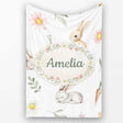 Bunny Rabbits with FlowersCarrots and Butterflies Soft Neutral Grey  Personalised Custom Name Super Soft Fleece Blanket Bed Sofa Throw