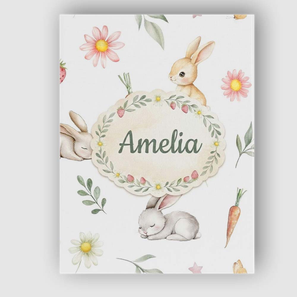 Personalised Name Bunny Rabbits with Custom Premium Decorative Design Modern Room Accent Canvas Wall Art Print Decor Picture Ready to Hang