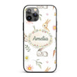 Bunny Rabbits with FlowersCarrots and Butterflies Custom Name Protective Phone Case Mobile Cover Durable Everyday Smartphone Shock Resistant