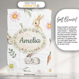 Bunny Rabbits with FlowersCarrots and Butterflies Soft Neutral Grey  Personalised Custom Name Super Soft Fleece Blanket Bed Sofa Throw