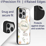 Bunny Rabbits with FlowersCarrots and Butterflies Custom Name Protective Phone Case Mobile Cover Durable Everyday Smartphone Shock Resistant