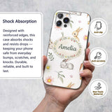 Bunny Rabbits with FlowersCarrots and Butterflies Custom Name Protective Phone Case Mobile Cover Durable Everyday Smartphone Shock Resistant