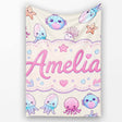 Kawaii Jellyfish Starfish and Sea Creatures Pastel Beige Background  Personalised Custom Name Super Soft Fleece Blanket Bed Sofa Throw