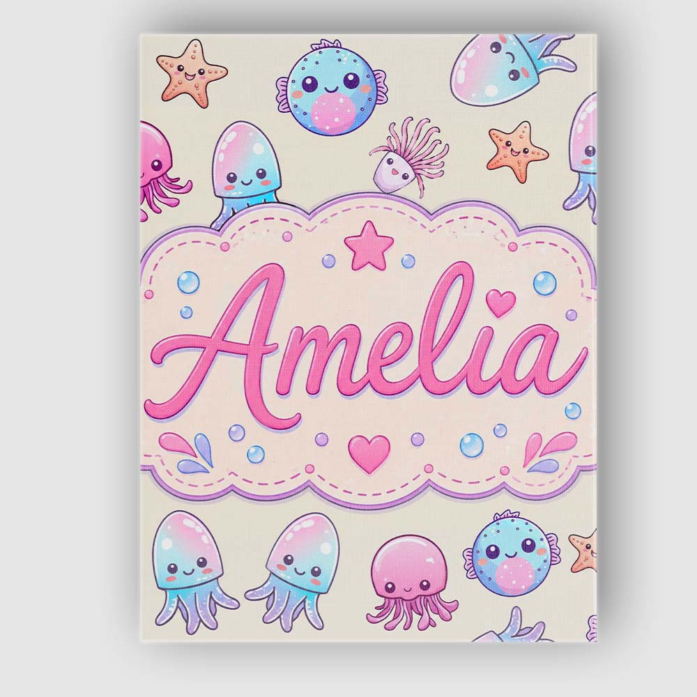 Personalised Name Kawaii Jellyfish Starfish Custom  Bespoke Interior Contemporary Canvas Wall Art Print Decor Picture Ready to Hang