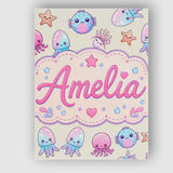 Personalised Name Kawaii Jellyfish Starfish Custom  Bespoke Interior Contemporary Canvas Wall Art Print Decor Picture Ready to Hang