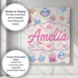 Personalised Name Kawaii Jellyfish Starfish Custom  Bespoke Interior Contemporary Canvas Wall Art Print Decor Picture Ready to Hang