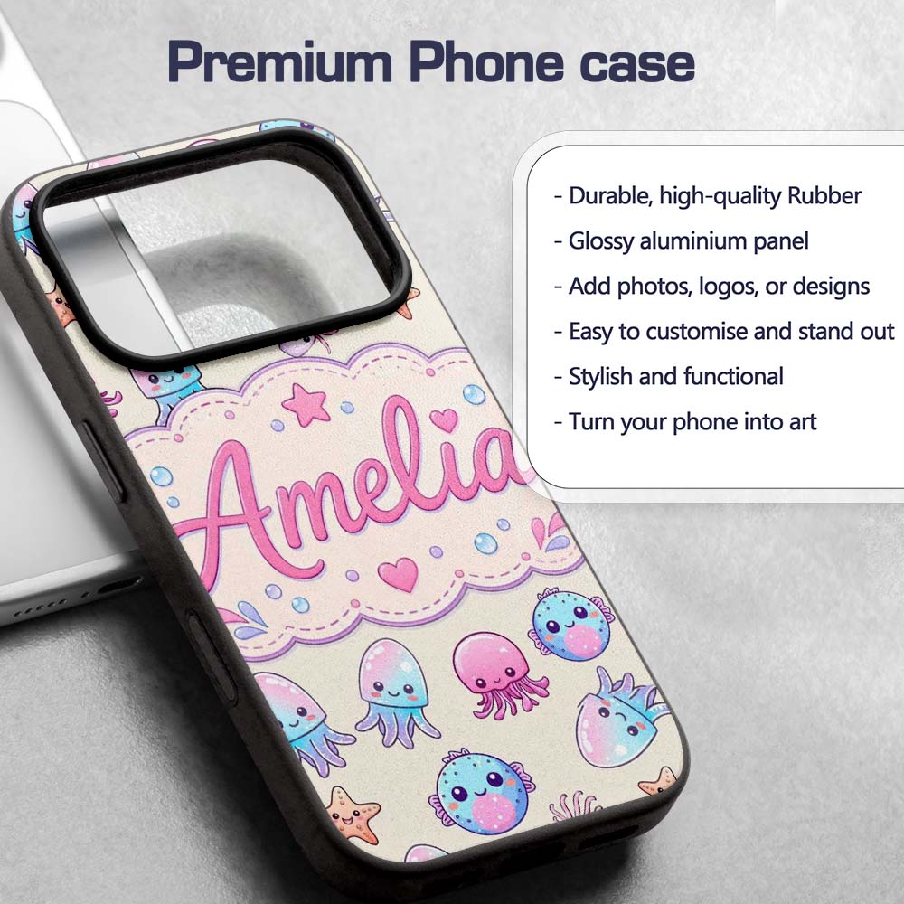 Kawaii Jellyfish Starfish and Sea Printed Design Custom Name Protective Phone Case Mobile Cover Durable Everyday Smartphone Shock Resistant