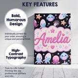 Personalised Name Kawaii Jellyfish Starfish Custom  Bespoke Interior Contemporary Canvas Wall Art Print Decor Picture Ready to Hang