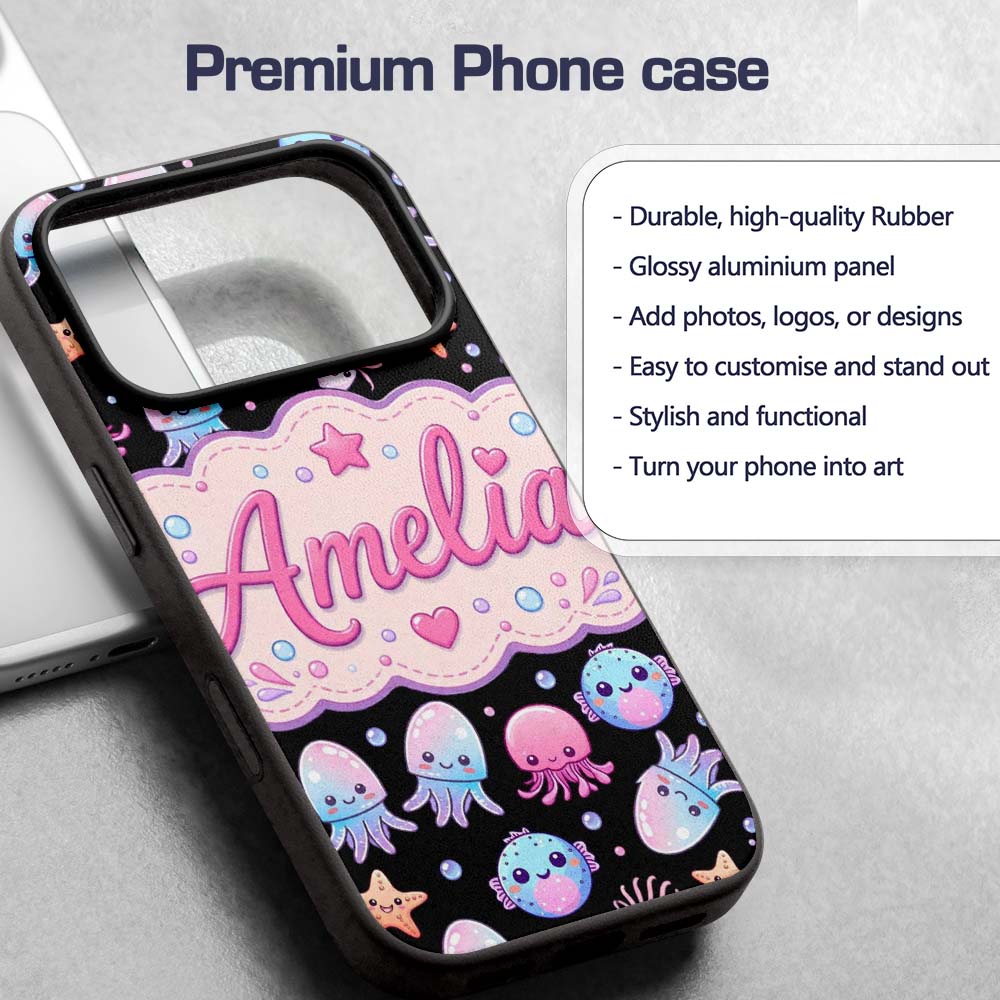 Kawaii Jellyfish Starfish and Cute Sea Creatures Custom Name Protective Phone Case Mobile Cover Durable Everyday Smartphone Shock Resistant