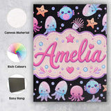 Personalised Name Kawaii Jellyfish Starfish Custom  Bespoke Interior Contemporary Canvas Wall Art Print Decor Picture Ready to Hang