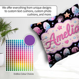 Custom Name Kawaii Jellyfish and Sea Creatures Black Background Square Filled Cushion Throw Pillow Sofa Bed Home Decor Zip Washable UK Made