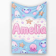 Kawaii Jellyfish Starfish and Cute Sea Creatures Soft Blue Lovely  Personalised Custom Name Super Soft Fleece Blanket Bed Sofa Throw