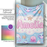 Kawaii Jellyfish Starfish and Cute Sea Creatures Soft Blue Lovely  Personalised Custom Name Super Soft Fleece Blanket Bed Sofa Throw