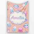 Kawaii Jellyfish Starfish and Sea Creatures Warm Peach Background  Personalised Custom Name Super Soft Fleece Blanket Bed Sofa Throw