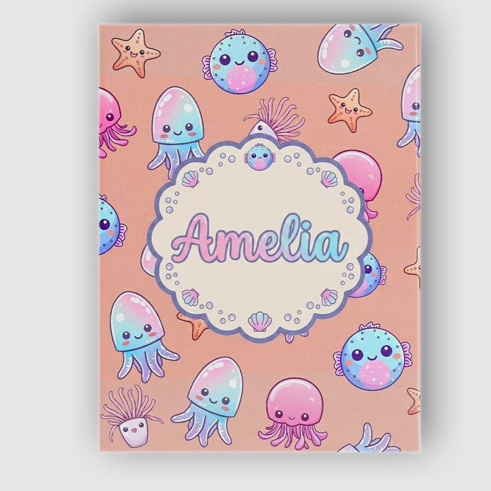 Personalised Name Kawaii Jellyfish Starfish Custom  Bespoke Interior Contemporary Canvas Wall Art Print Decor Picture Ready to Hang